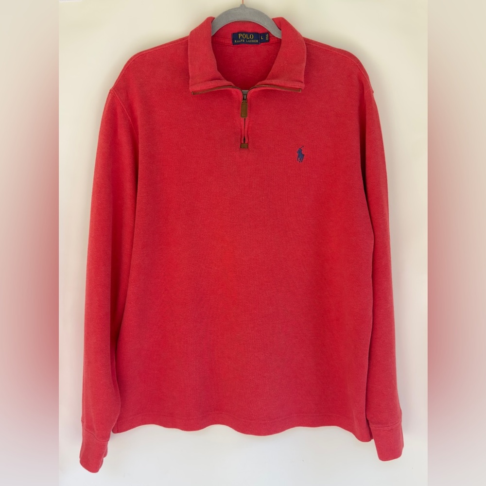 Polo Ralph Lauren Estate Rib Red Pullover Sweater quarter zip Large RL Men’s
